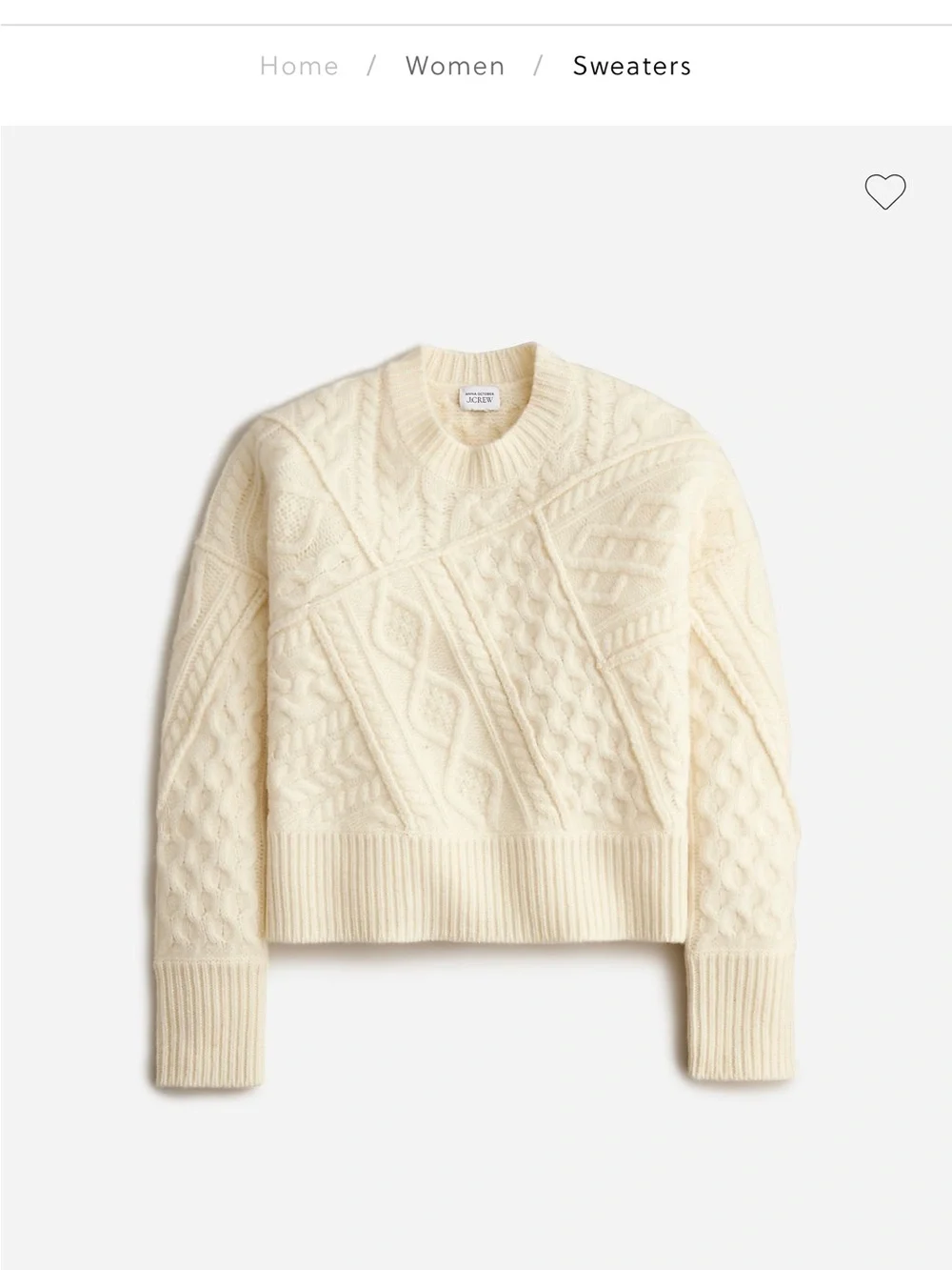 J. Crew Ivory Cable-Knit Crewneck Sweater